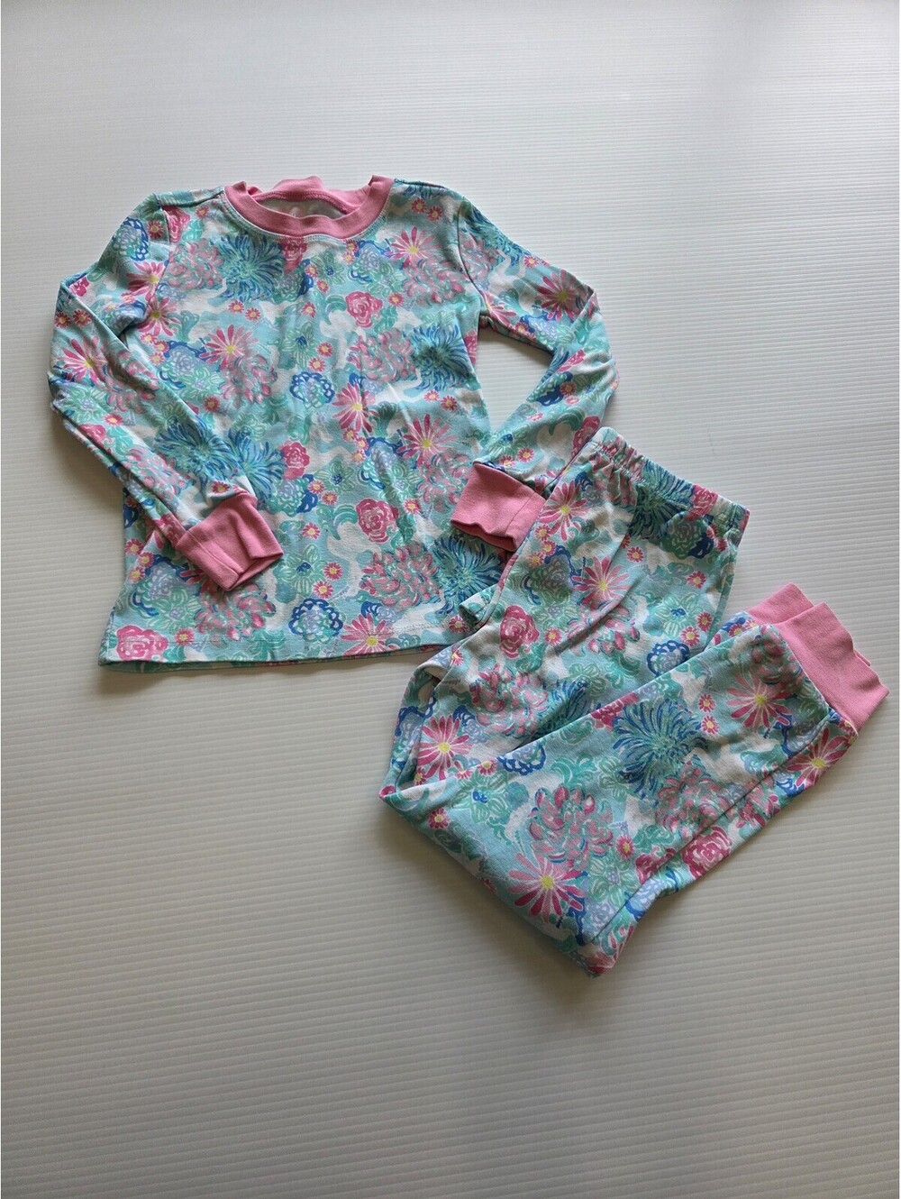 Lilly Pulitzer Girls Pajamas Size 6 Blue & Pink Floral Unicorns Pottery Barn